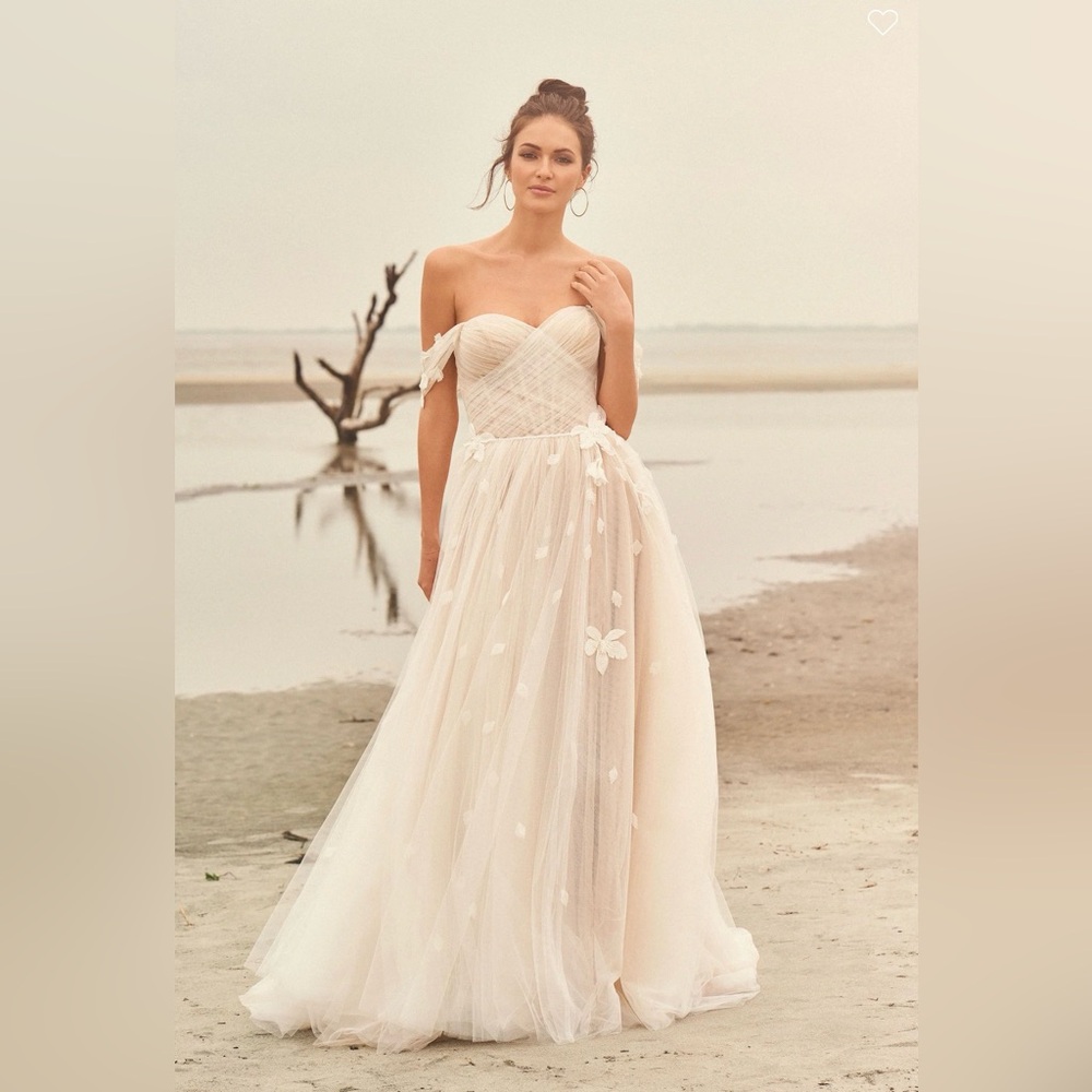 Lillian West Gown 66110 
A-Line Gown with Floral Details and Detachable Sleeves